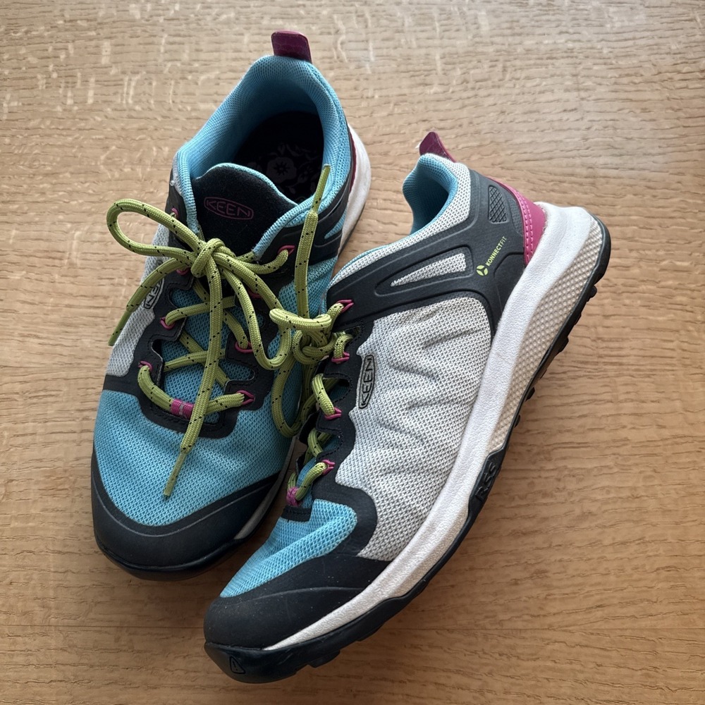 KEEN Women's Explore Vent Blue Pink Gray Trail Running Shoes Sneakers Size 8